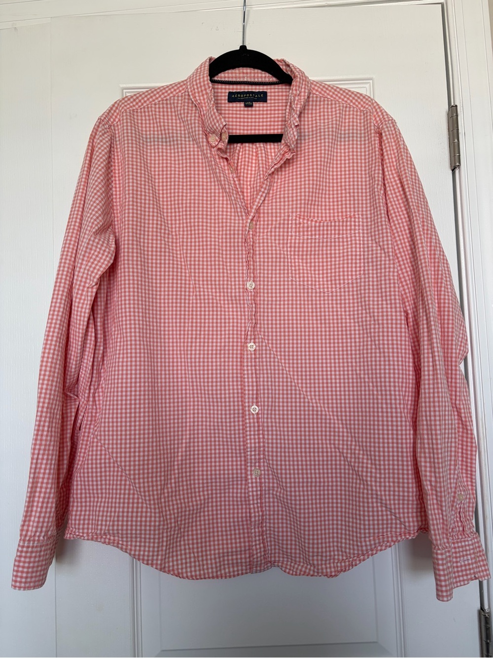 Aeropostale Mens Pink Gingham Long Sleeve Button Down Shirt Large